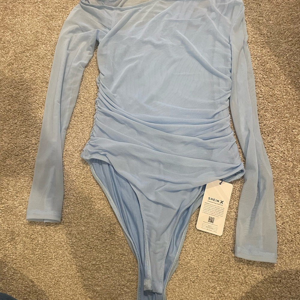 SHEIN Sky Blue Long Sleeve Bodysuit